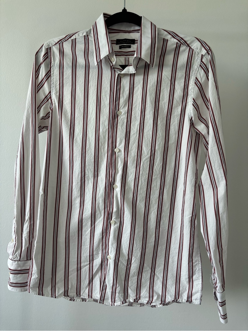 ZARA White Shirt with Burgundy Stripes - Casual Button-Down
